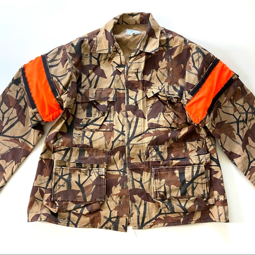 Vintage RARE Hide & Seek Mirage Camo Safety Orange Cotton Canvas Hunting Jacket